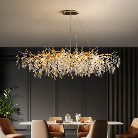 Candelabre LED Cristal Moderne - Candelabru Cristal WALTZ Rhapsody, 9x G9, Auriu, 80cm, Inaltime Reglabila