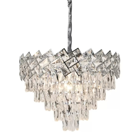 Candelabre LED Cristal Moderne - Candelabru Cristal WINDSOR Eleganza 8xE14, Diametru 39cm, Crom Lucios, Inaltime Reglabila