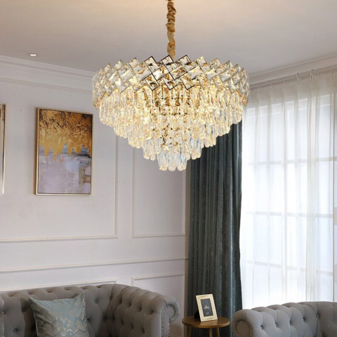 Lampi, Aplice si Corpuri de iluminat Smart - Candelabru Cristal WINDSOR Nobile 5xE14, Diametru 39cm, Auriu Lucios, Inaltime Reglabila