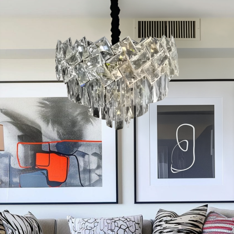Candelabre LED Cristal Moderne - Candelabru Cristal WINDSOR Nobile 5xE14, Diametru 39cm, Crom Lucios, Inaltime Reglabila