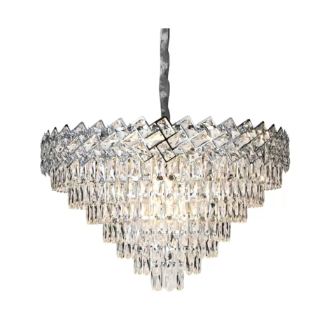 Candelabre LED Cristal Moderne - Candelabru Cristal WINDSOR Supremo 10xE14, Diametru 80cm, Crom Lucios, Inaltime Reglabila