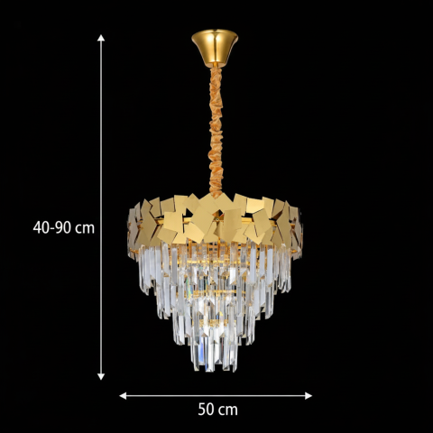 Candelabru Cristal YAKUTSK Eleganza 10xE14, Diametru 50cm, Auriu, Inaltime Reglabila [3]