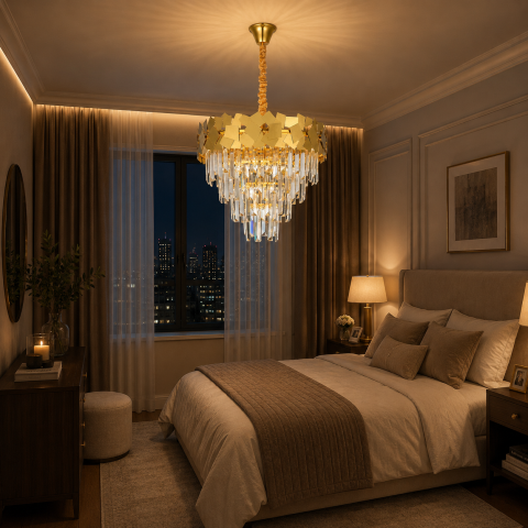 Lampi, Aplice si Corpuri de iluminat Smart - Candelabru Cristal YAKUTSK Eleganza 10xE14, Diametru 50cm, Auriu, Inaltime Reglabila