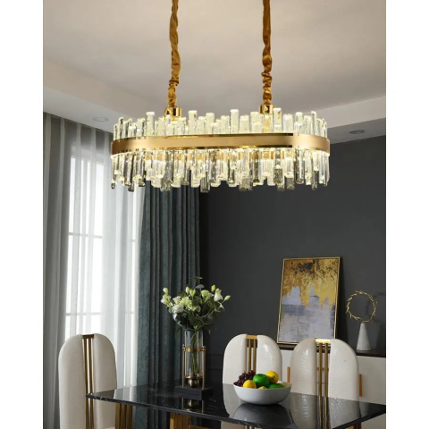 Candelabre LED Cristal Moderne - Candelabru LED Achim cu Telecomanda, 200W, Diametru 80cm, Auriu, Dimabil