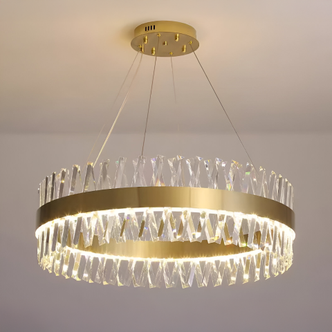 Candelabre LED Cristal Moderne - Candelabru LED CASERTA cu Telecomanda, 54W, Dimabil, Diametru 50cm, Auriu