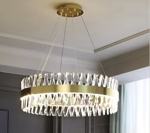 Candelabre LED Cristal Moderne - Candelabru LED CASERTA cu Telecomanda, 68W, Dimabil, 3000K/4000K/6000K,Diametru 60cm, Auriu