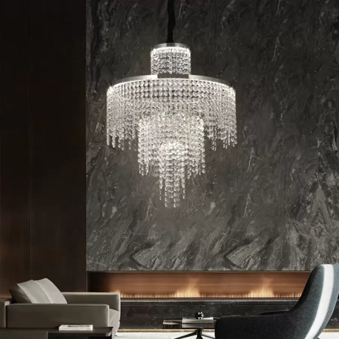 Iluminat Smart Home - Candelabru LED Cristal cu Telecomanda Oscar 59W Dimabil Argintiu