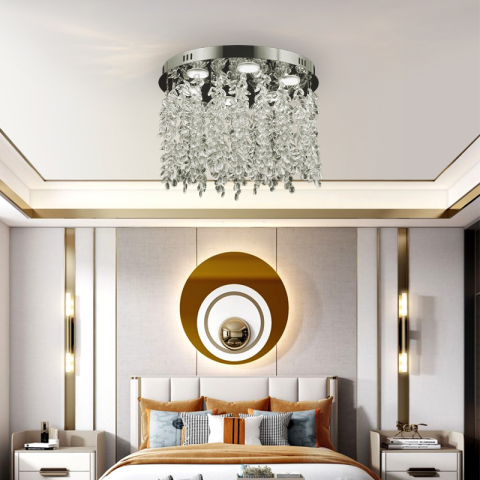 Candelabre LED Cristal Moderne - Candelabru LED Cristal LLC210/400CH Rotund, 22W, Lumina Rece/Calda/Neutra, Cristal, Crom Lucios