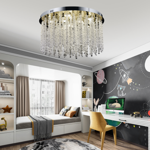 Candelabre LED Cristal Moderne - Candelabru LED Cristal LLC215/550WH Rotund, 29W, Lumina Rece/Calda/Neutra, Cristal, Auriu