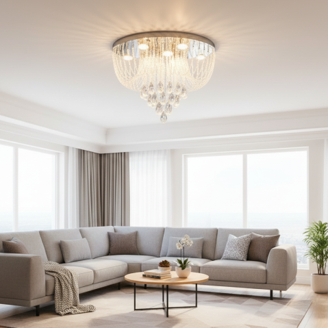 Iluminat Smart Home - Candelabru LED Cristal MAGE Magno, 33W, Lumina Calda/Neutra/Rece, Diametru 60cm, Crom Lucios