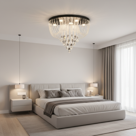 Candelabre LED Cristal Moderne - Candelabru LED Cristal MAGE Nobile, 22W, Lumina Calda/Neutra/Rece, Diametru 40cm, Crom Lucios