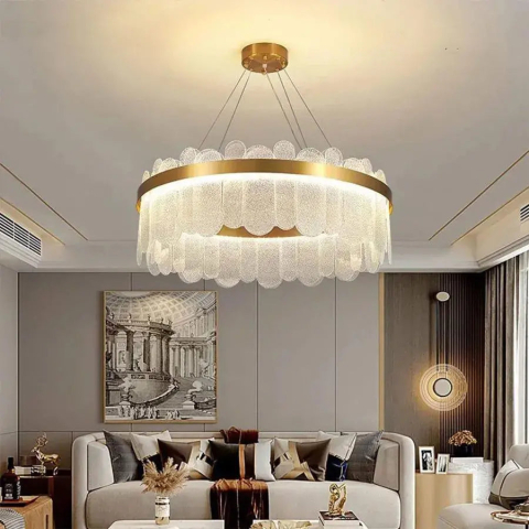 Iluminat Smart Home - Candelabru LED cu Telecomanda Alonzo 93W Dimabil Diametru 60cm Auriu