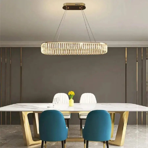 Candelabre LED Cristal Moderne - Candelabru LED cu Telecomanda Zimar 80W, Diametru 80cm Auriu