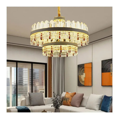 Candelabre LED Cristal Moderne - Candelabru LED Pollux cu Telecomanda, 300W, Diametru 75cm Auriu, Cristal, Dimabila