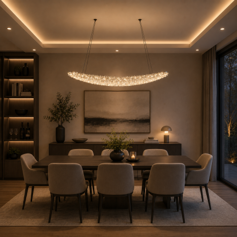 Candelabru Modern cu Cristal, Telecomanda, PRAGA, 51W, Lumina Calda/Neutra/Rece, Lungime 100 cm, Auriu, Inaltime reglabila [1]