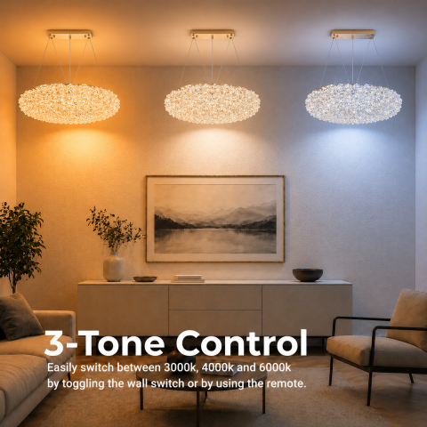 Candelabru Modern cu Cristal, Telecomanda, PRUGU, 42W, Lumina Calda/Neutra/Rece, Lungime 35 cm, Auriu, Inaltime reglabila [3]