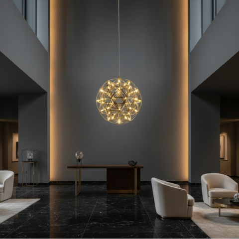 Candelabru Modern LED WELD Magno, 18W, Lumina Calda 3000K, Diametru 50cm, Inaltime Reglabila, Crom Lucios [1]
