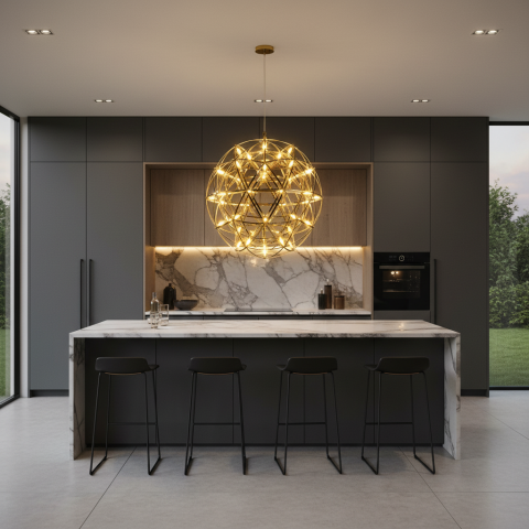 Candelabru Modern LED WELD Nobile, 18W, Lumina Calda 3000K, Diametru 40cm, Inaltime Reglabila, Crom Lucios [1]