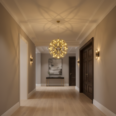 Produse Alessandro - Candelabru Modern LED WELD Petito, 18W, Diametru 30cm, Inaltime Reglabila, Crom Lucios