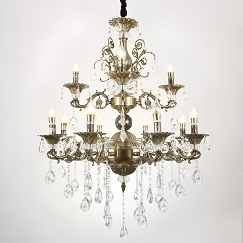 Lampi, Aplice si Corpuri de iluminat Smart - Candelabru SANSSOUCI Royal 12xE14 Metal si Cristal Inaltime Reglabila Alama Antichizata