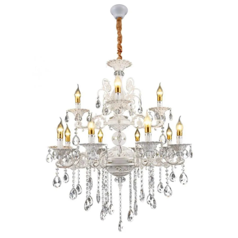 Candelabre LED Cristal Moderne - Candelabru SANSSOUCI Royal 12xE14 Metal si Cristal Inaltime Reglabila Alb si Argintiu