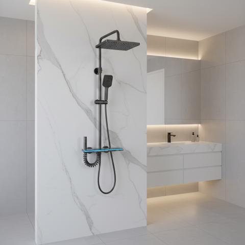 Coloana de dus MARX II, Metal, Para Patrata, Efect Ploaie, 3 Functii, Montare Pe Perete, Negru, Accesorii Incluse [1]