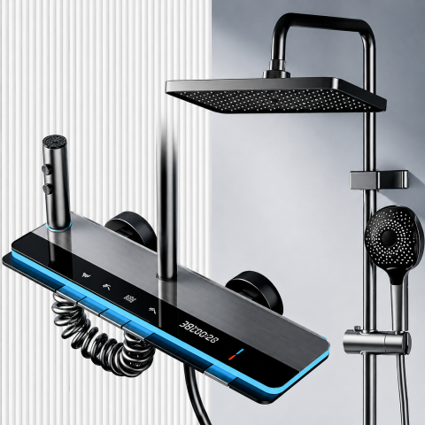 Produse Alessandro - Coloana de dus MARX, Metal, Para Patrata, Efect Ploaie, 3 Functii, Montare Pe Perete, Negru, Accesorii Incluse