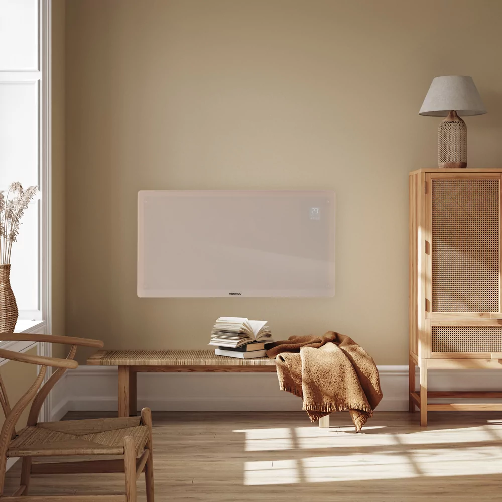 Convector electric de lux, 2000W, Panou de sticla, WiFi- control Aplicatie, Alb/Gri/Bej/Negru [15]