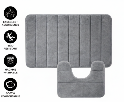 Covorase de Baie, 80x50 cm / 50x40 cm, Gri, Antiderapant, Absorbant, Set 2 bucati [1]