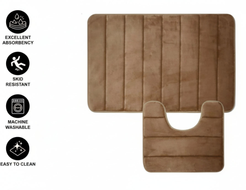 Covorase de Baie, 80x50 cm / 50x40 cm, Maro, Antiderapant, Absorbant, Set 2 bucati [1]