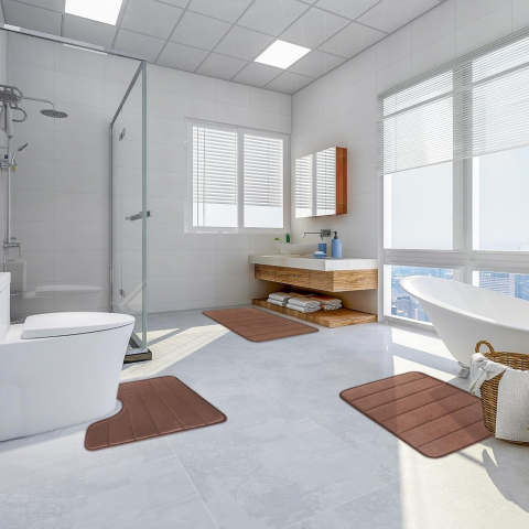 Covorase de Baie, 80x50 cm / 50x40 cm, Maro, Antiderapant, Absorbant, Set 2 bucati [3]