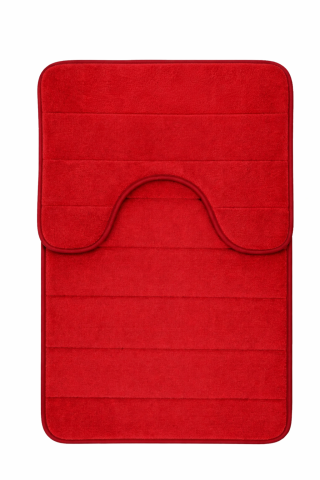 Obiecte sanitare - Covorase de Baie, 80x50 cm / 50x40 cm, Rosu, Antiderapant, Absorbant, Set 2 bucati