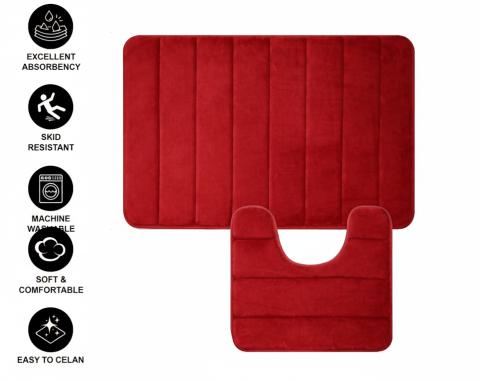 Covorase de Baie, 80x50 cm / 50x40 cm, Rosu, Antiderapant, Absorbant, Set 2 bucati [3]