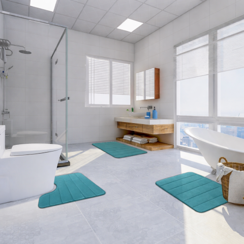 Covorase de Baie, 80x50 cm / 50x40 cm, Verde, Antiderapant, Absorbant, Set 2 bucati [2]