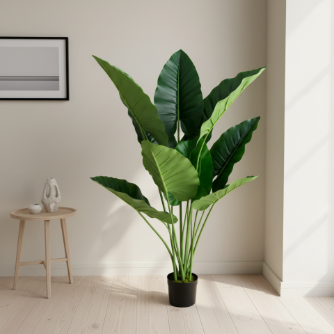 Decoratiune Alocasia, 10 frunze, Plastic, 120 cm, Verde [1]