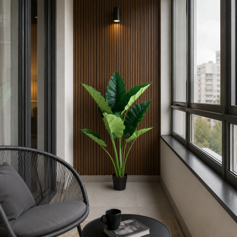Decoratiuni Sarbatori & Sezoniere - Decoratiune Alocasia, 10 frunze, Plastic, 120 cm, Verde