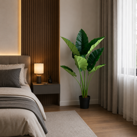 Decoratiune Alocasia, 10 frunze, Plastic, 120 cm, Verde [2]