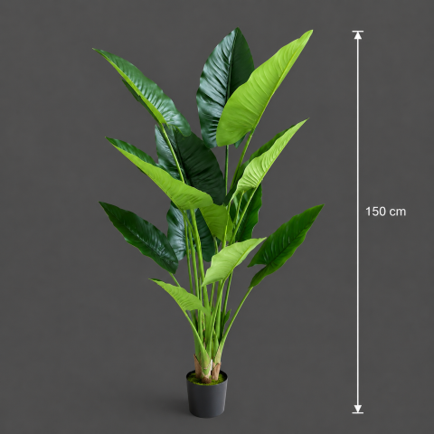 Decoratiune Alocasia, 12 frunze, Plastic, 150 cm, Verde [3]