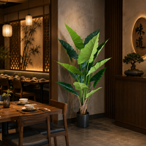 Decoratiuni Sarbatori & Sezoniere - Decoratiune Alocasia, 14 frunze, Plastic, 170 cm, Verde