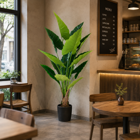 Decoratiune Alocasia, 14 frunze, Plastic, 170 cm, Verde [2]