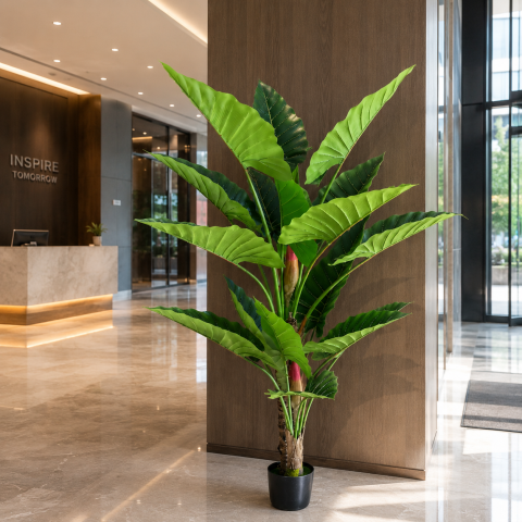 Decoratiuni Sarbatori & Sezoniere - Decoratiune Alocasia, 2 tulpini, Plastic, 190 cm, Verde