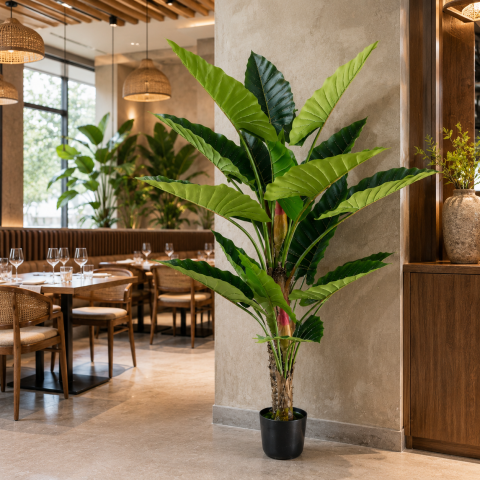Decoratiune Alocasia, 2 tulpini, Plastic, 190 cm, Verde [2]