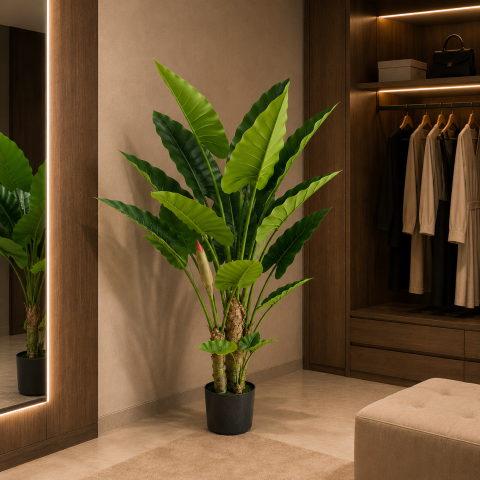 Decoratiuni Sarbatori & Sezoniere - Decoratiune Alocasia, 3 tulpini, Plastic, 160 cm, Verde