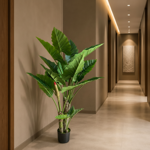 Decoratiune Alocasia, 3 tulpini, Plastic, 160 cm, Verde [2]