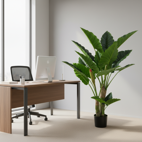 Decoratiune Alocasia, 3 tulpini, Plastic, 160 cm, Verde [1]