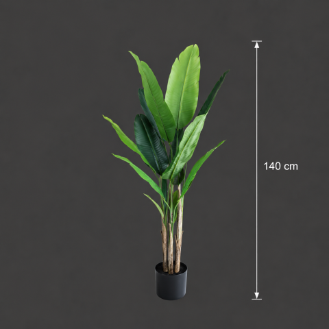 Decoratiune Bananier, 140 cm, 3 tulpini, 11 frunze, Verde [3]