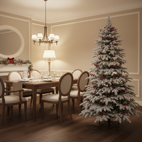Decoratiune Brad Artificial CRAN, 150 cm, 320 varfuri, Plastic, Verde si Alb [1]