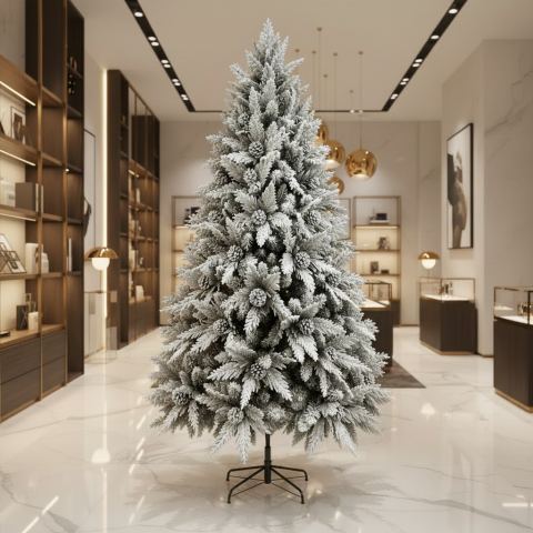 Curte si Gradina- Solutii Smart pentru Exterior - Decoratiune Brad Artificial GLEIS, 210 cm, 1200 varfuri, Suport Metalic, Plastic, Verde