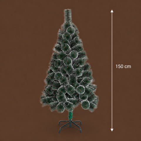 Decoratiune Brad Artificial MANIITSOQ, 150 cm, 130 varfuri, Suport Metalic, Plastic, Ace Verzi cu Varfuri Albe [3]