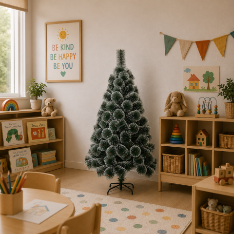 Curte si Gradina- Solutii Smart pentru Exterior - Decoratiune Brad Artificial MANIITSOQ, 150 cm, 130 varfuri, Suport Metalic, Plastic, Ace Verzi cu Varfuri Albe